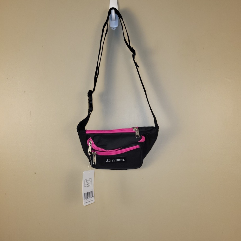 Everest Black Pink Crossbody Bag Nylon Travel Festival Utility‎ Zip Purse NWT